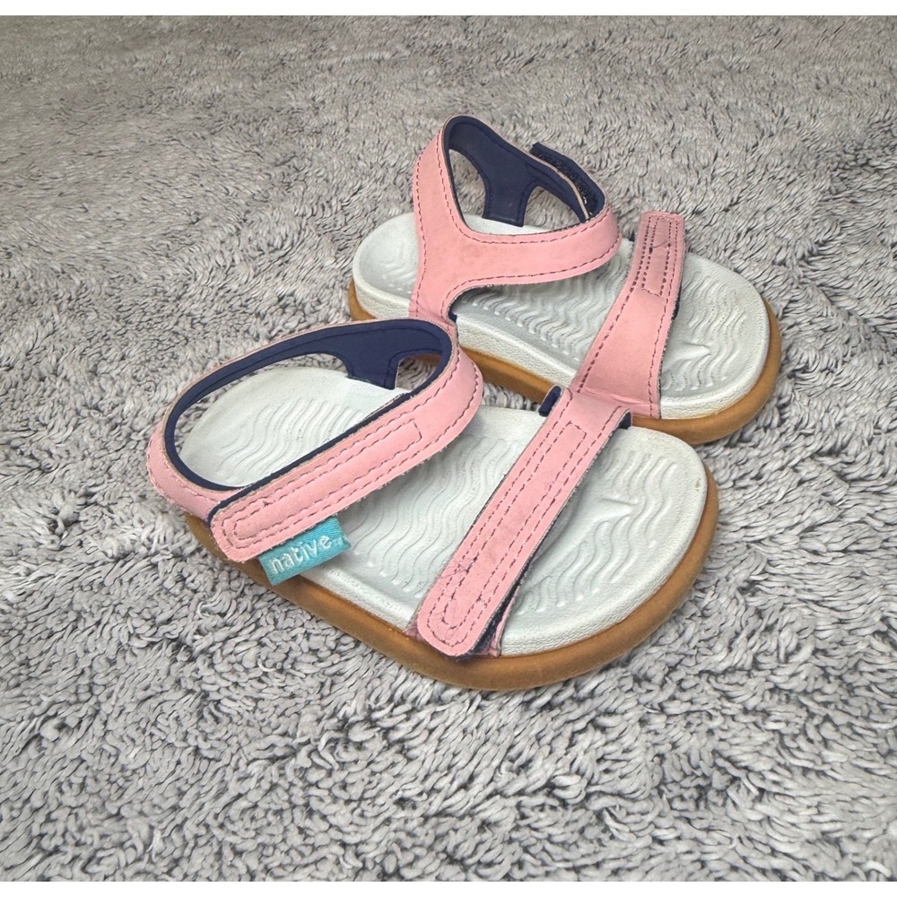 Native Charley Toddler Sandals Pink Navy Blue Hook Loop Sport Shoes Size‎ 4